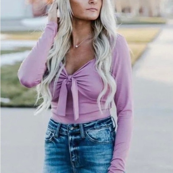 Buckle/Willow & Root Front Tie Long Sleeve Bodysuit Pink Mauve Women’s Size S - Picture 1 of 11